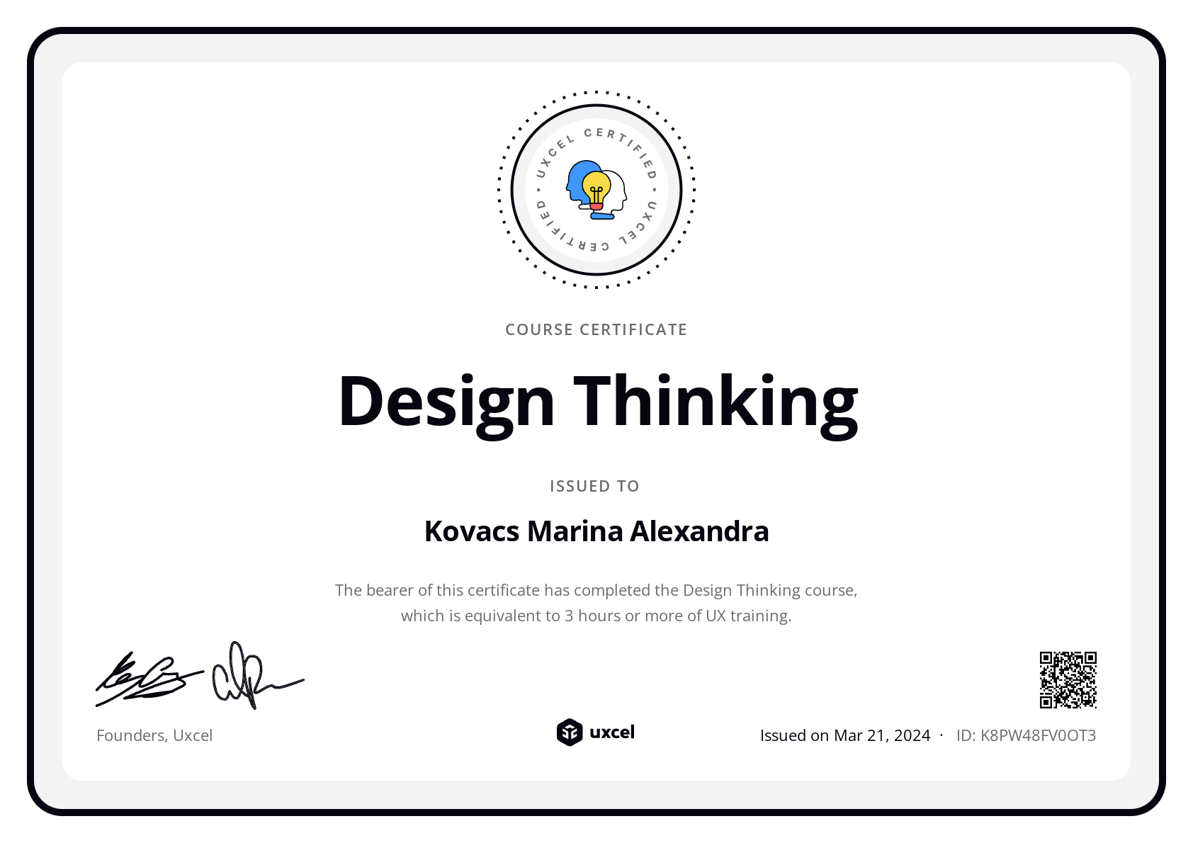 Kovacs Marina Alexandra's certificate